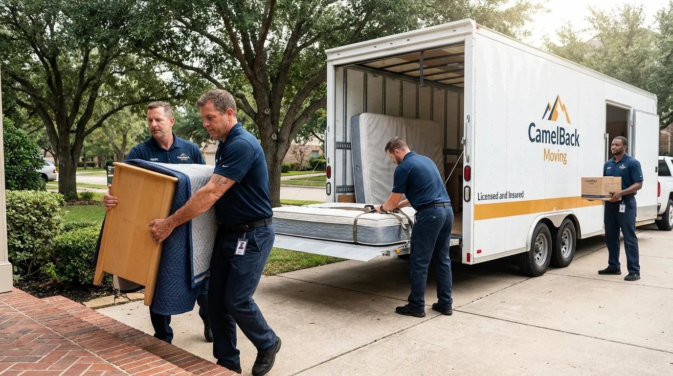 Crew loading residential truck for cross-state move from Weatherford, OK