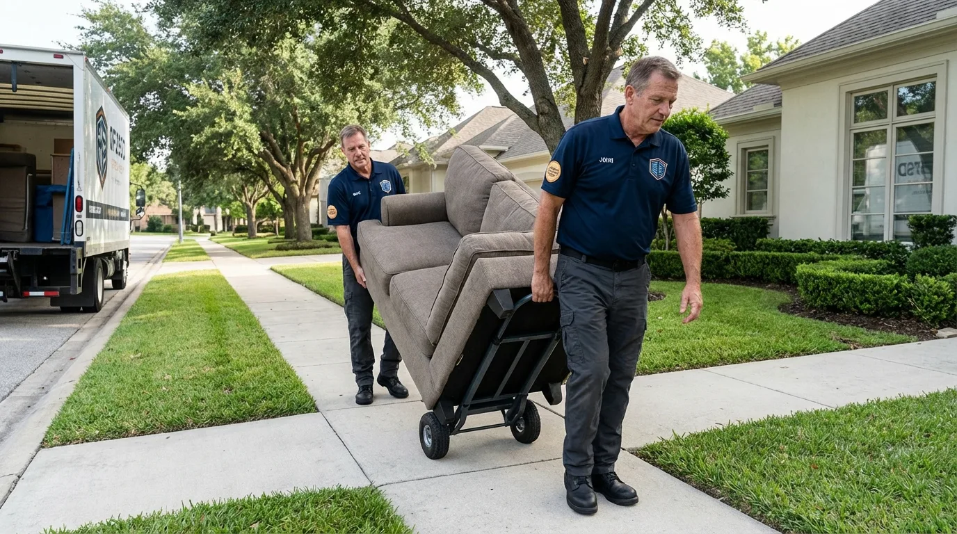 Local residential moving crew loading furniture in Weatherford, OK