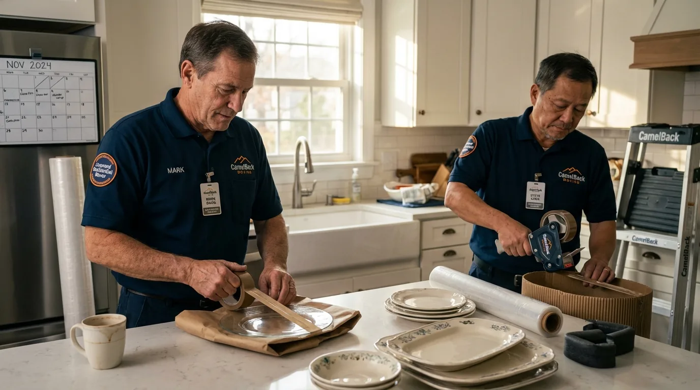 Professional crew packing kitchen dishware in Weatherford, OK